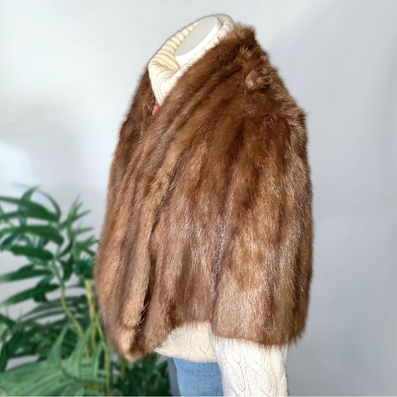 Luxurious 60s Vintage Mink Fur Stole Capelet Pockets Shawl - Picture 14 of 16